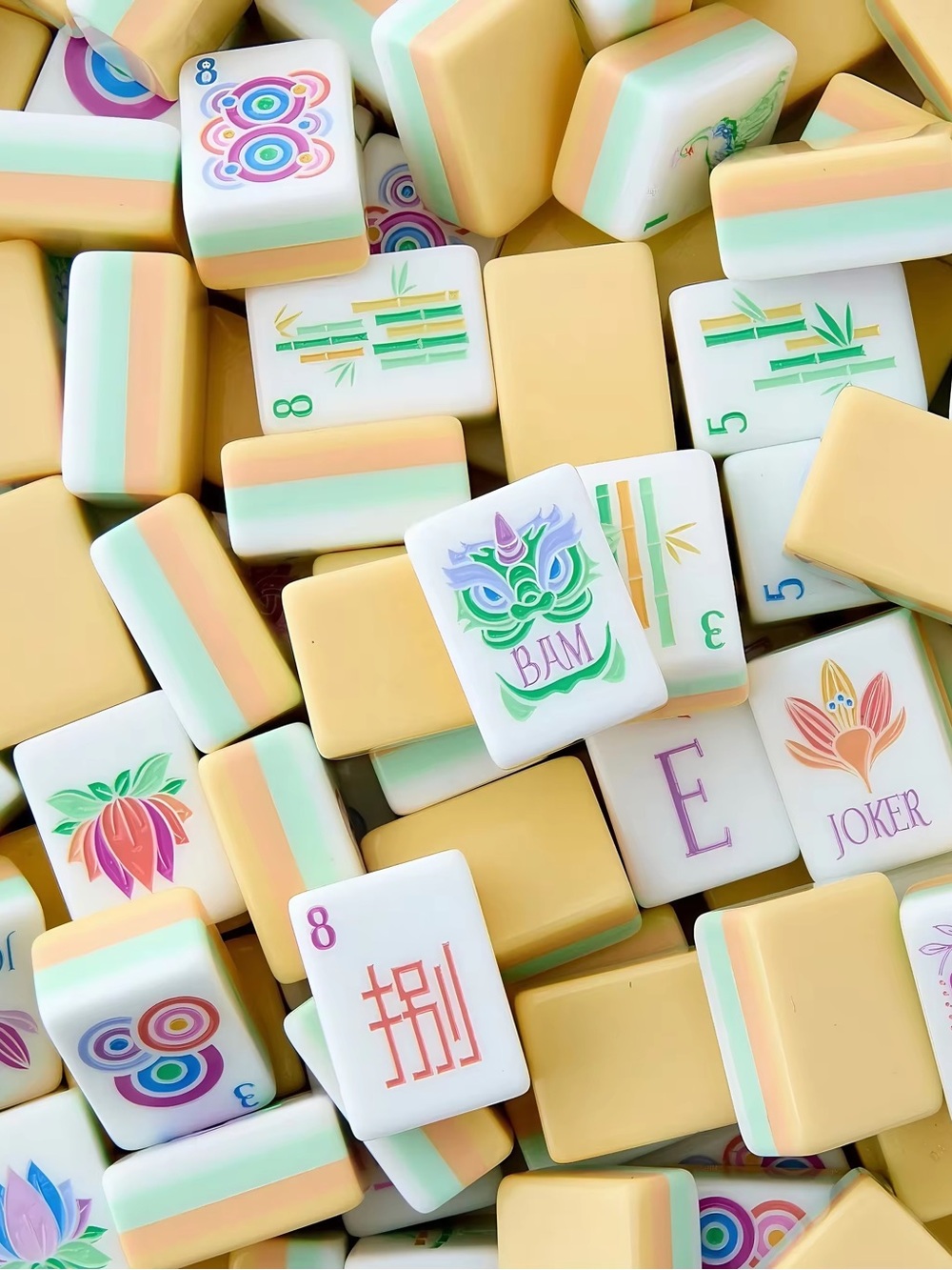 Pastel Mahjong Tiles Set — Cream, Mint & Peach